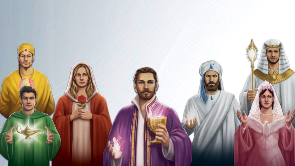 Os sete mestres da Fraternidade Branca: El Morya, Confúcio, Rowena, Serapis Bey, Hilarion, Nada e Saint Germain